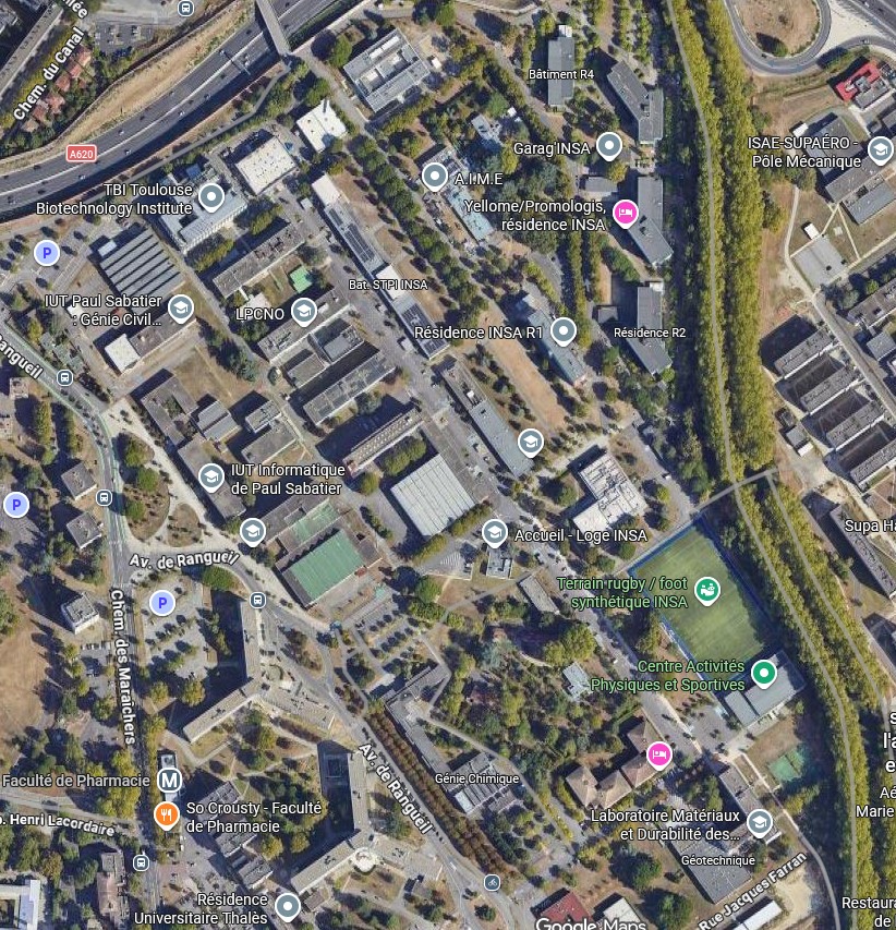 Carte de géolocalisation du campus de l'INSA de Toulouse (Google maps 2026).